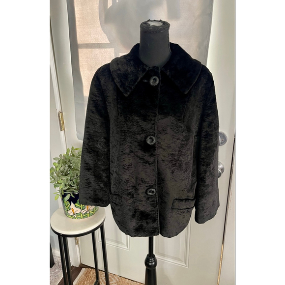 Unbranded Jackets & Blazers - 1950s Black Crushed Velvet Swing Coat w/ Rosette Buttons Old Hollywood L